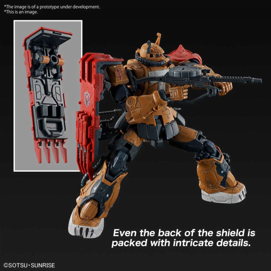 Box HG MS-06F Zaku II F Type Solari RFV Bandai 1/144 da Gundam Requiem for Vengeance con colori esclusivi, armi e parti mobili da collezione.