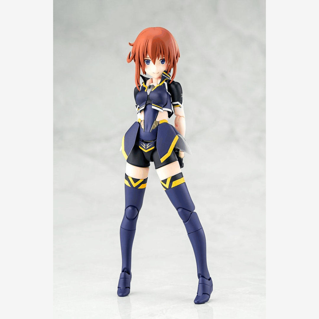Box model kit Megami Device Sugumi Kanagata Ga-Shin con armatura blu trasformabile, armi modulari e design anime Alice Gear Aegis