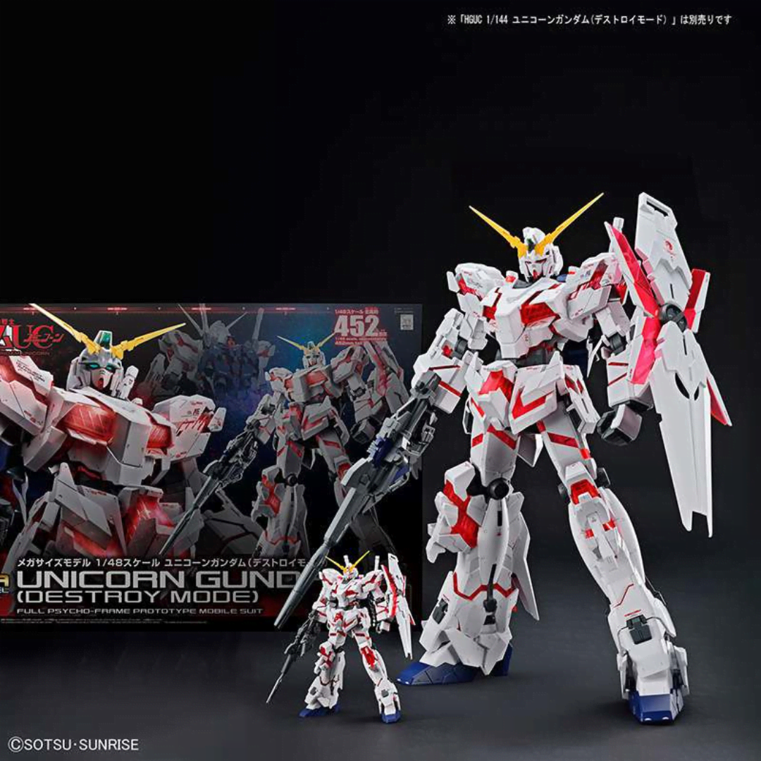 Box Mega Size Model 1/48 Unicorn Gundam Destroy Mode Bandai – Kit Gunpla gigante da 45 cm con psycho-frame, da assemblare senza colla né verniciatura