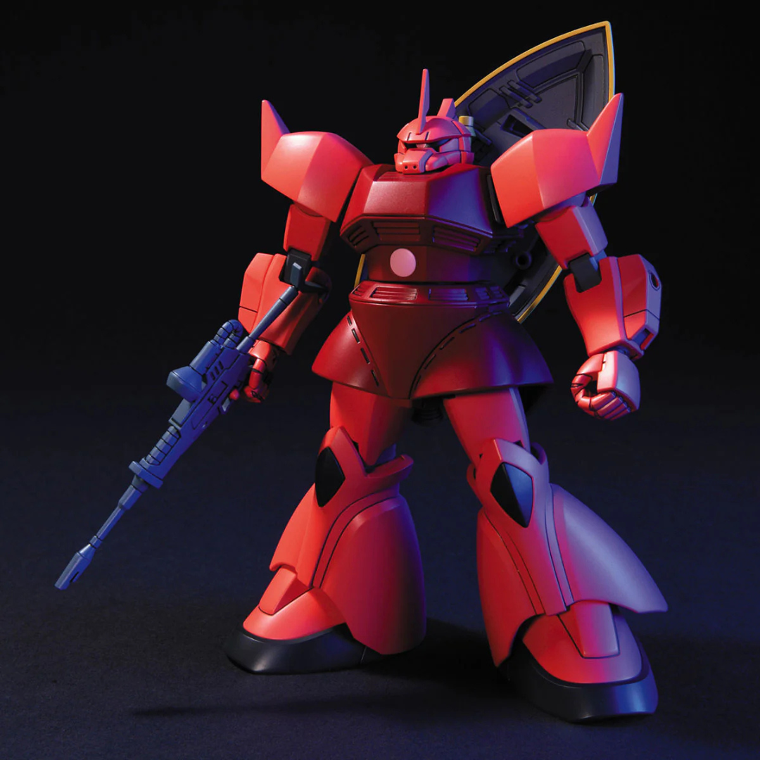 Gunpla Bandai HG 1/144 MS-14S Gelgoog Char Custom, kit da assemblare senza colla, mobile suit rosso iconico di Char Aznable da Mobile Suit Gundam.







