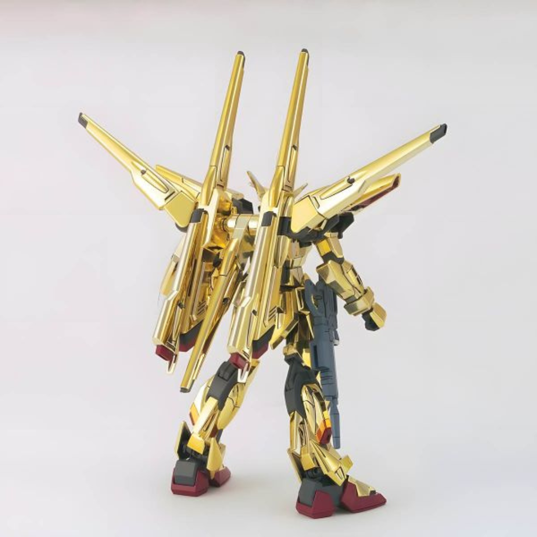 Box art HG 1/144 Shiranui Akatsuki Gundam dorato da Gundam SEED Destiny – Gunpla Bandai da assemblare senza colla né verniciatura

