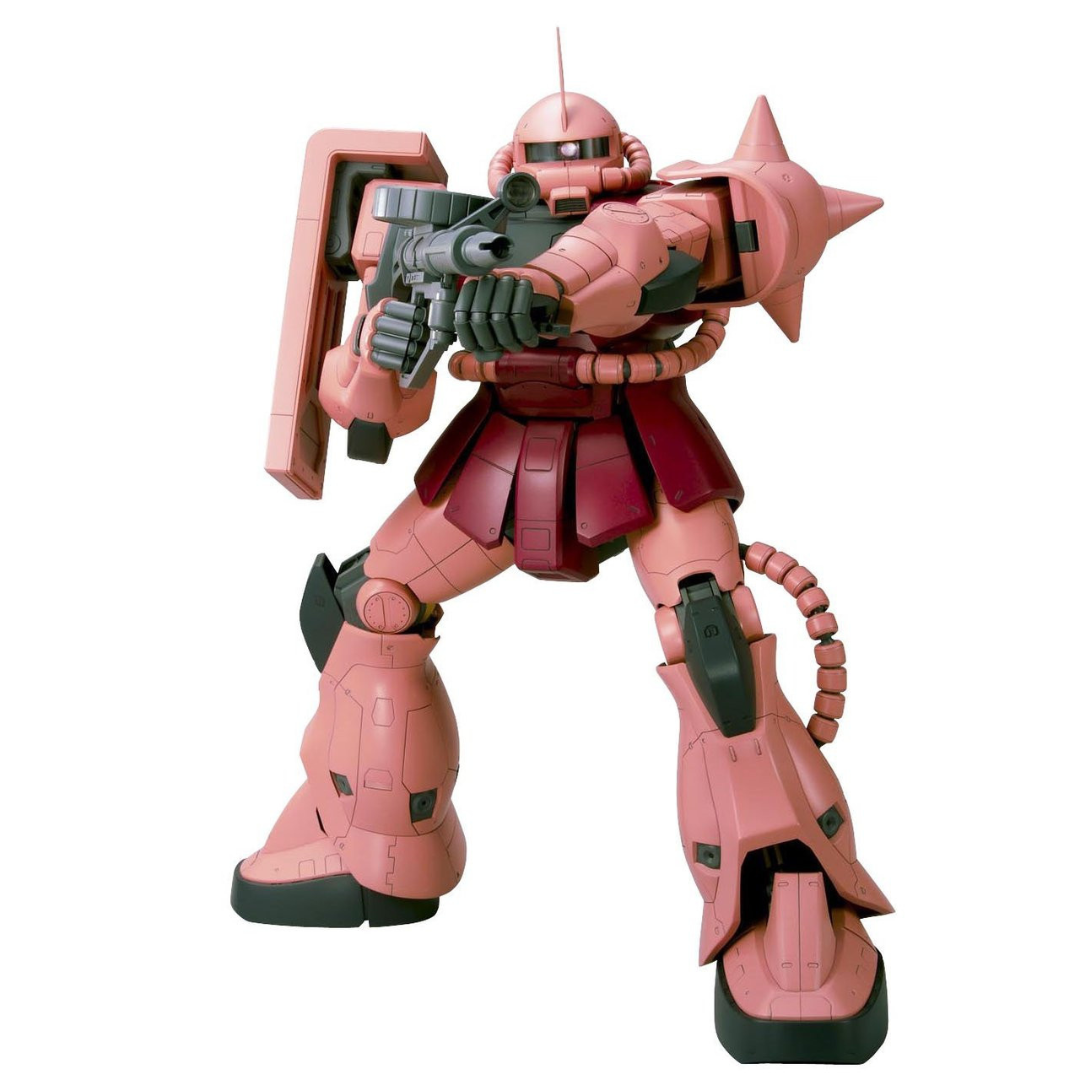 Gunpla Mega Size Zaku II Char Aznable Custom 1/48 Bandai, kit gigante da assemblare senza colla, dettagliato e ideale per fan di Mobile Suit Gundam.


