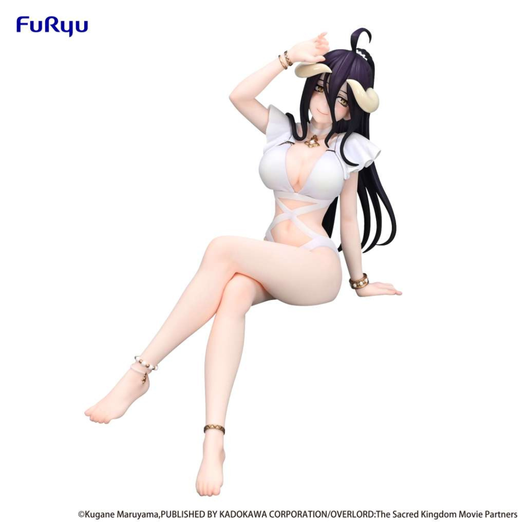 Figure anime Albedo Swimsuit Ver. FuRyu da Overlord – 20 cm, costume bianco, posa seduta, dettagli alta qualità, perfetta per collezionisti otaku.