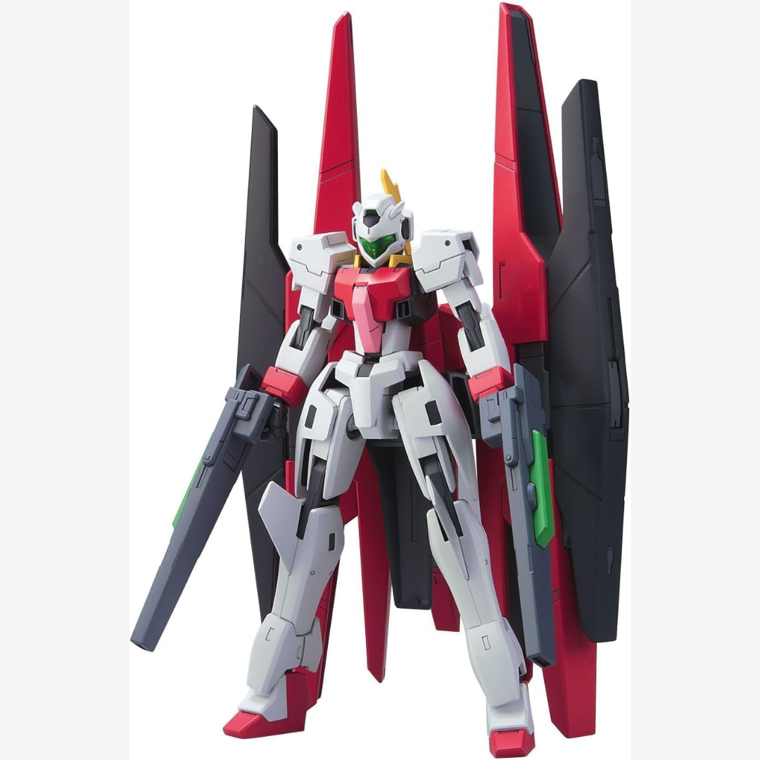 Box Gunpla Bandai HG 1/144 GN Archer da Gundam 00, modellino trasformabile da assemblare senza colla, con design aerodinamico e armi duali.


