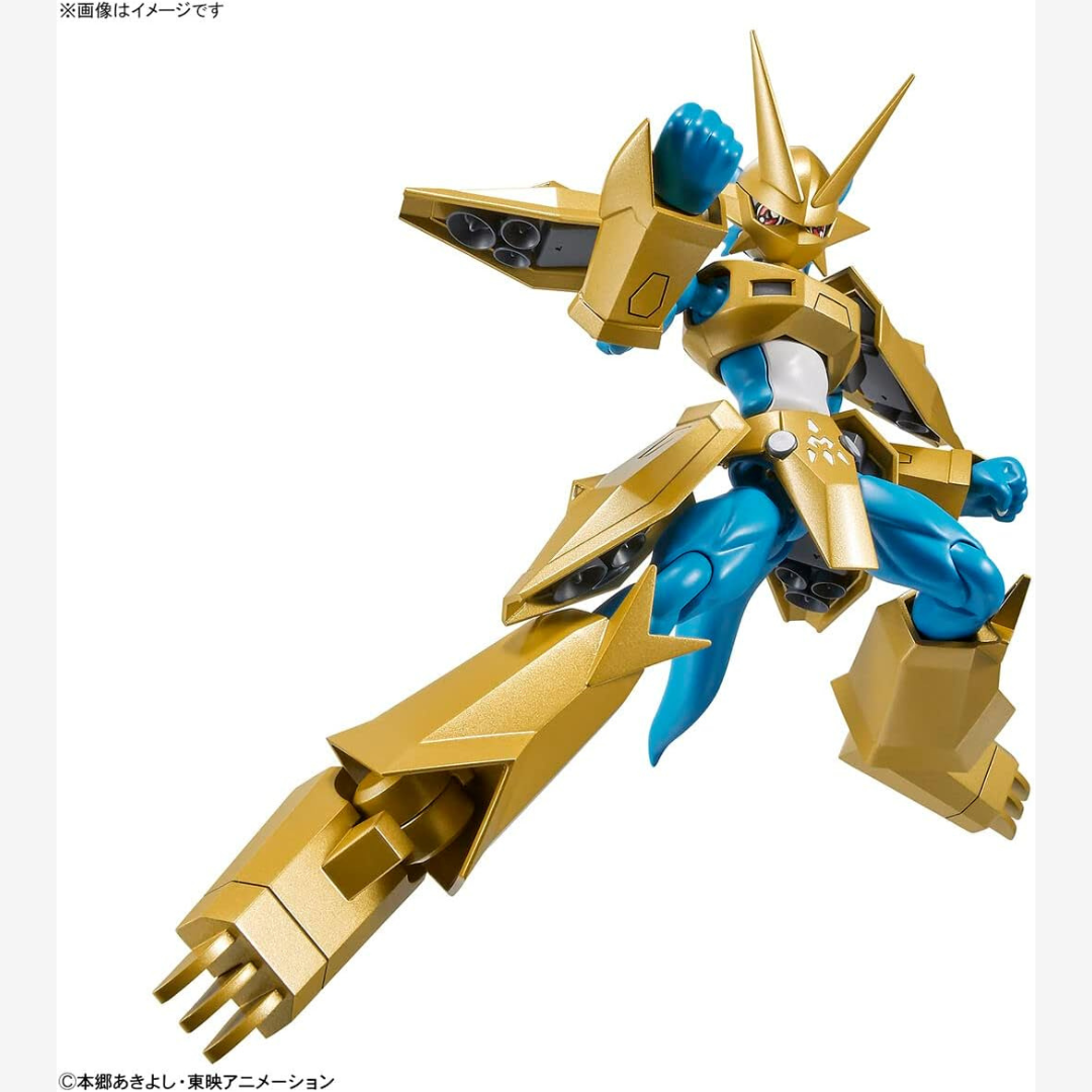 Model kit Digimon Magnamon Bandai Figure-rise Standard 2022, armatura dorata, da assemblare senza colla, per fan e collezionisti anime.







