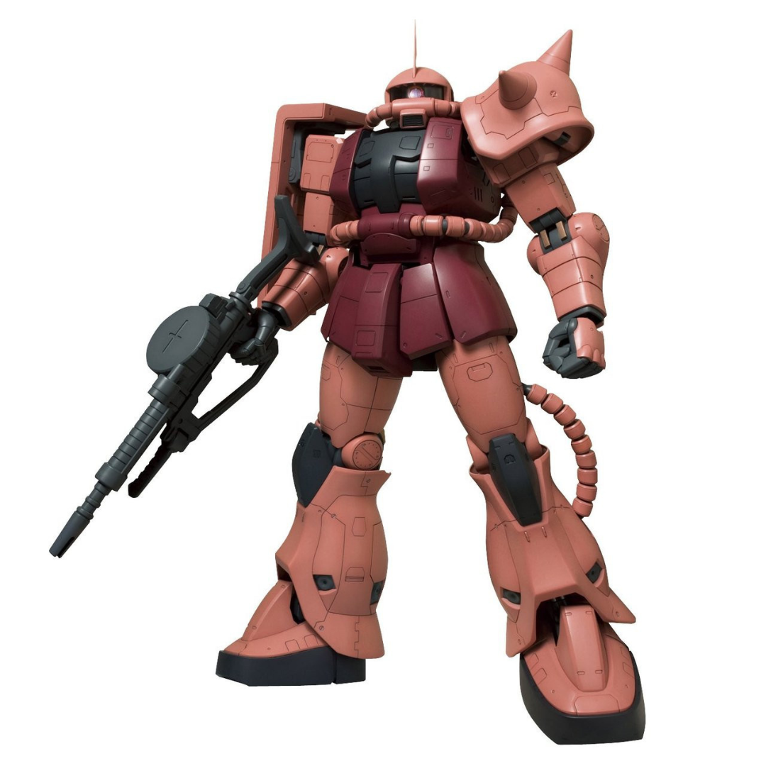 Gunpla Mega Size Zaku II Char Aznable Custom 1/48 Bandai, kit gigante da assemblare senza colla, dettagliato e ideale per fan di Mobile Suit Gundam.

