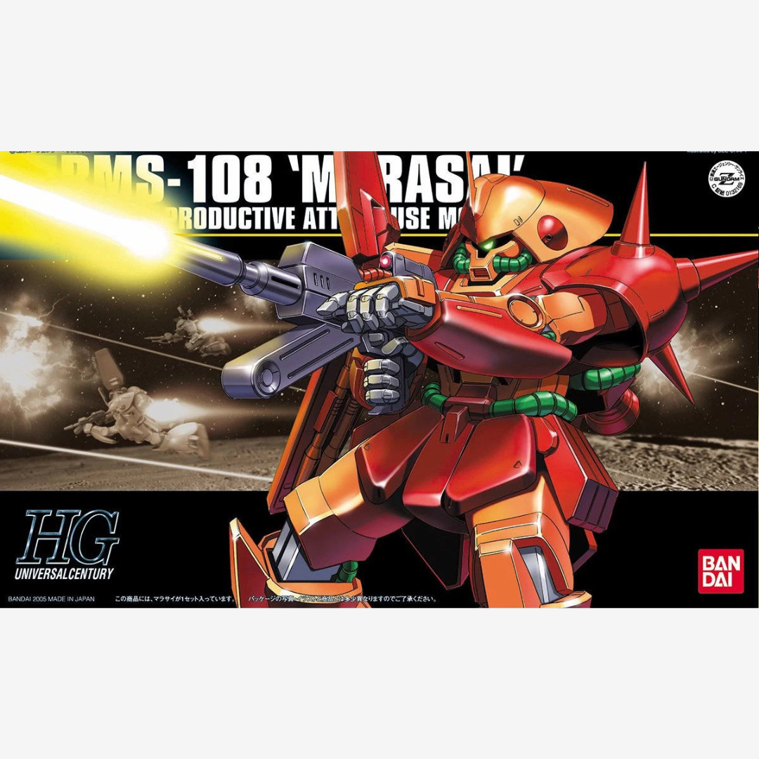 Box HG RMS-108 Marasai 1/144 Gunpla Bandai, mobile suit Titans da Zeta Gundam, kit plastico dettagliato da assemblare senza colla né verniciatura.







