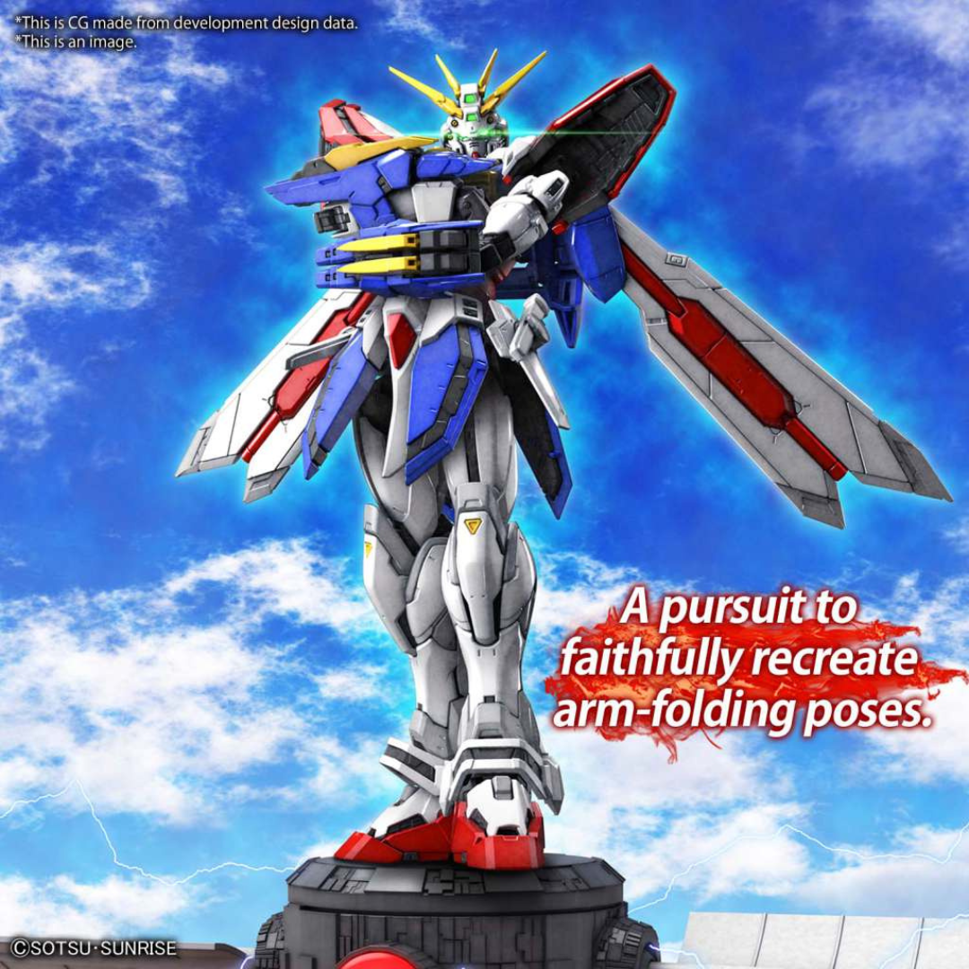 RG God Gundam 1/144 Bandai G Gundam in posa dinamica con gimmick articolari e cerchio d’aura incluso. Kit Gunpla Real Grade su Weeaboverse.it