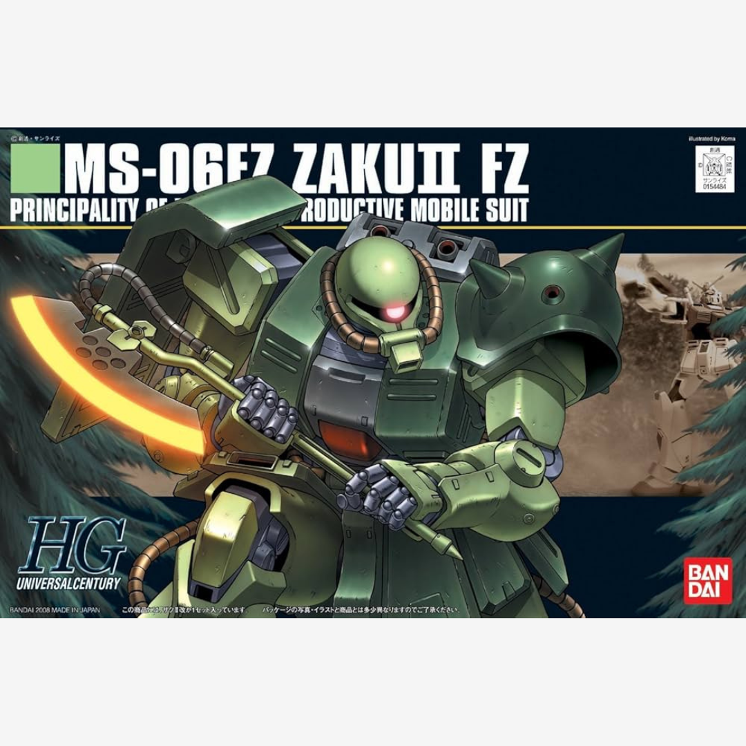 Box Gunpla HG 1/144 Zaku II FZ Bandai, mobile suit Zeon da Gundam 0080 War in the Pocket, kit da assemblare senza colla né verniciatura.







