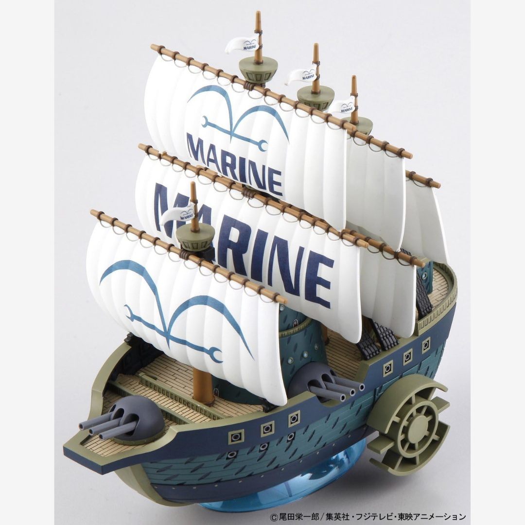 Scatola modellino Bandai Marine Warship One Piece Grand Ship Collection, nave della Marina del Governo Mondiale, kit da assemblare senza colla.







