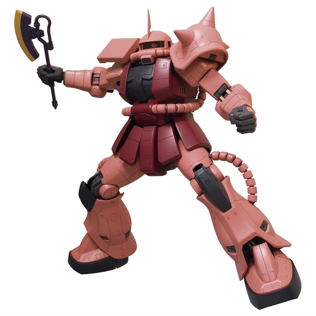 Gunpla Mega Size Zaku II Char Aznable Custom 1/48 Bandai, kit gigante da assemblare senza colla, dettagliato e ideale per fan di Mobile Suit Gundam.

