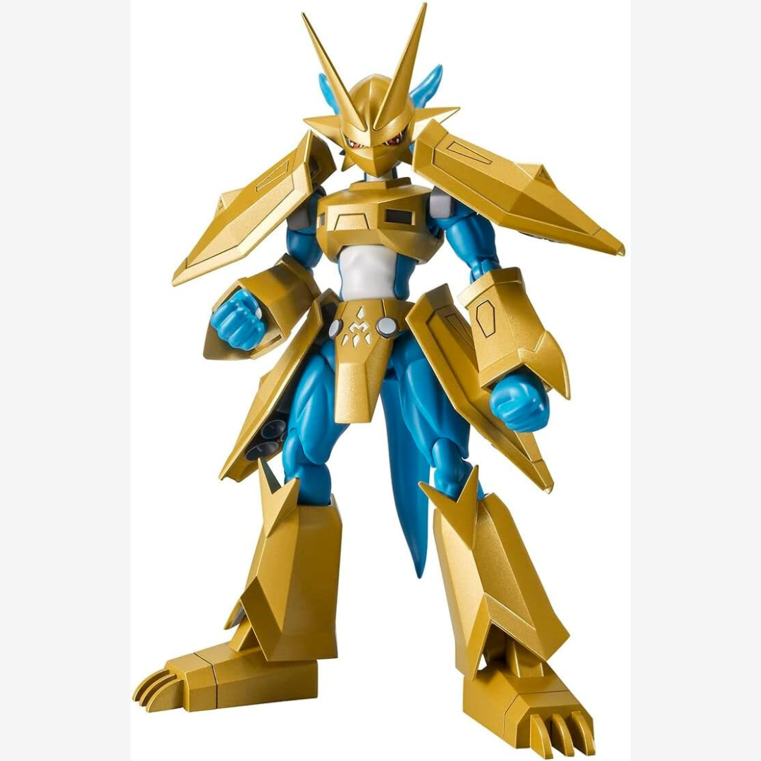 Model kit Digimon Magnamon Bandai Figure-rise Standard 2022, armatura dorata, da assemblare senza colla, per fan e collezionisti anime.








