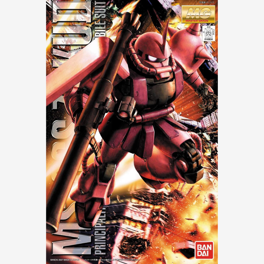 Box MG Zaku II MS-06S Char Aznable Bandai – Gunpla Master Grade dettagliato e snodabile, da montare senza colla né verniciatura