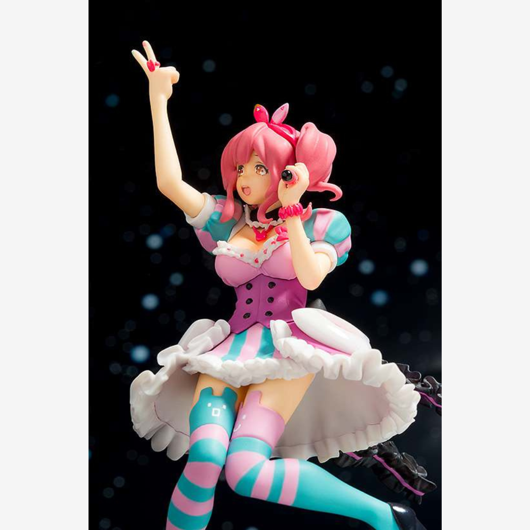 Model kit idol anime kawaii da assemblare, con abito rosa, microfono, pose dinamiche e dettagli pop colorati, senza bisogno di colla o verniciatura.

