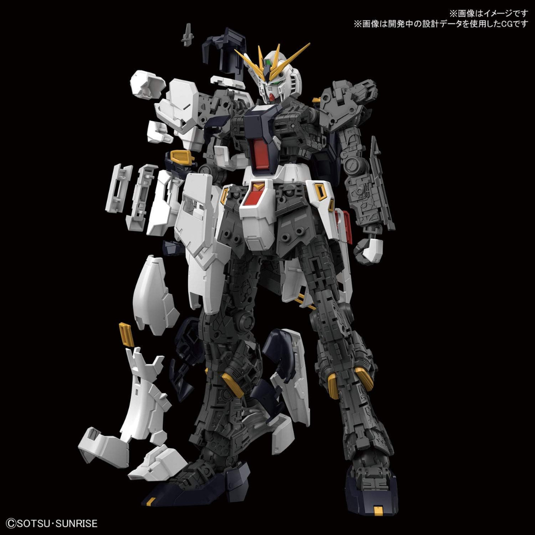 RG RX-93 Nu Gundam 1/144 Bandai con funnel mobili e frame interno dettagliato. Kit Gunpla Real Grade ispirato a Char's Counterattack su Weeaboverse.it