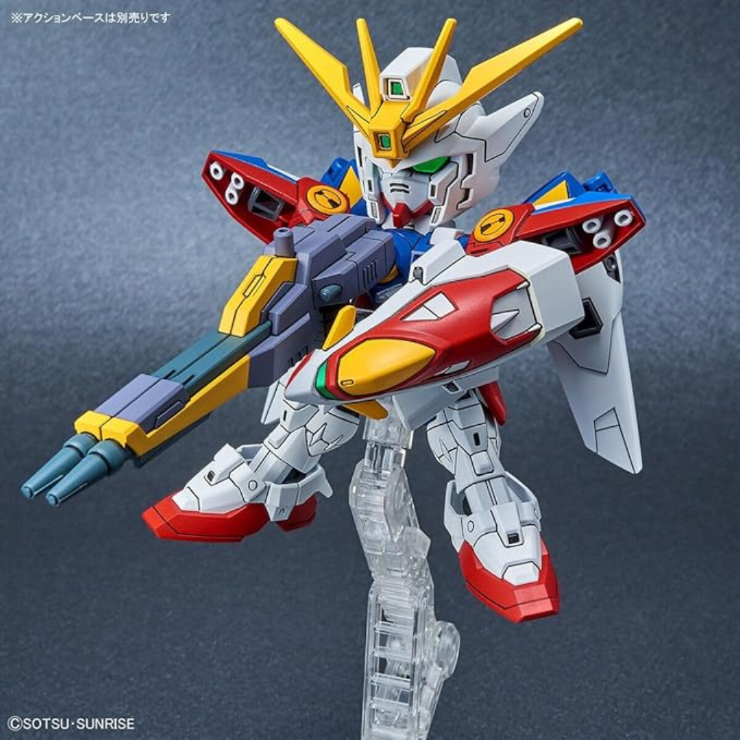 Gunpla SD EX-Standard Wing Gundam Zero Bandai con Twin Buster Rifle, ali mobili e accessori, kit da montare senza colla ispirato a Gundam Wing.