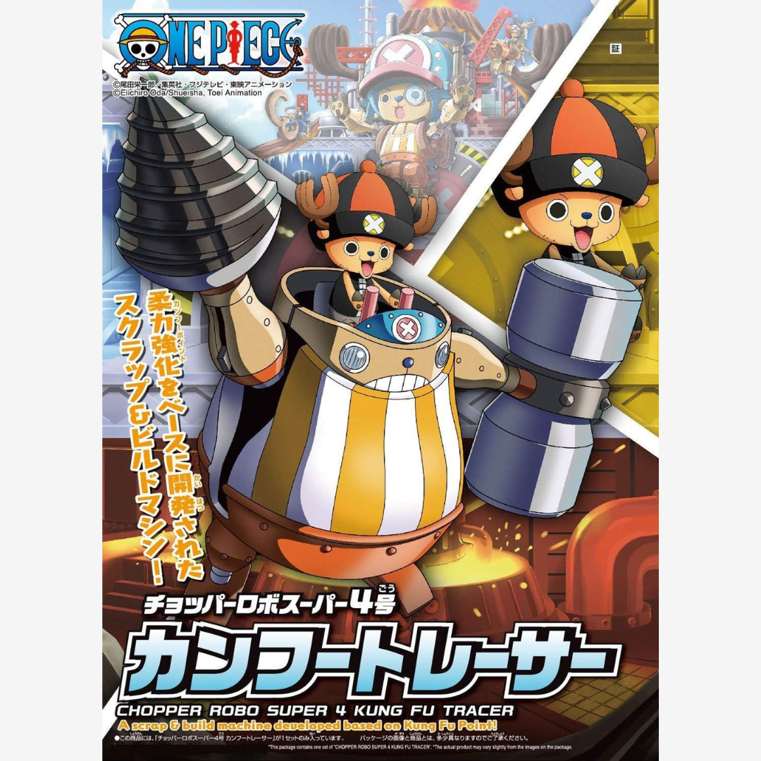 Box Bandai Chopper Robo Super No.4 Kung Fu Tracer One Piece, robot mecha con guantoni ispirato alla Kung Fu Point di Chopper, kit da assemblare senza colla né vernice