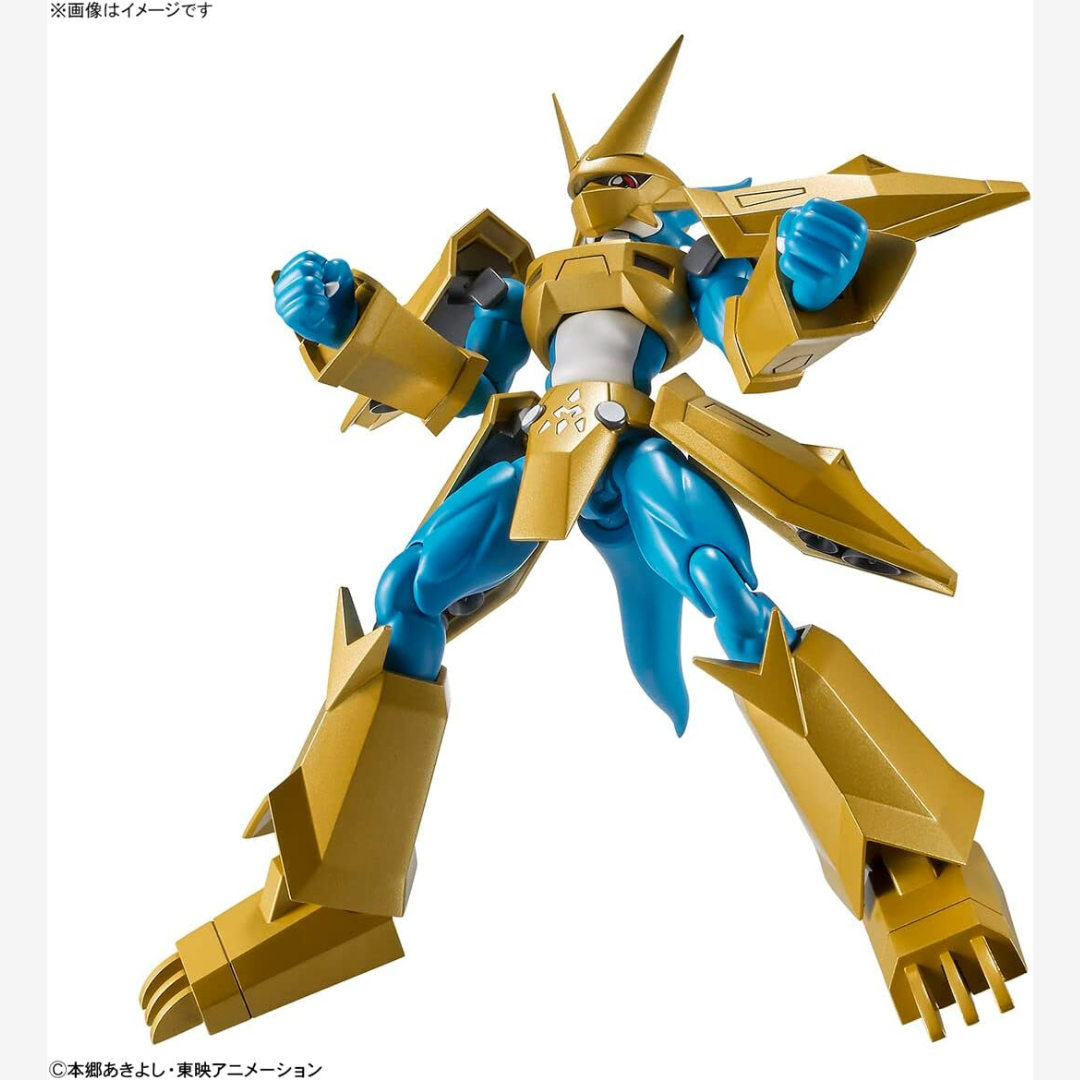 Model kit Digimon Magnamon Bandai Figure-rise Standard 2022, armatura dorata, da assemblare senza colla, per fan e collezionisti anime.







