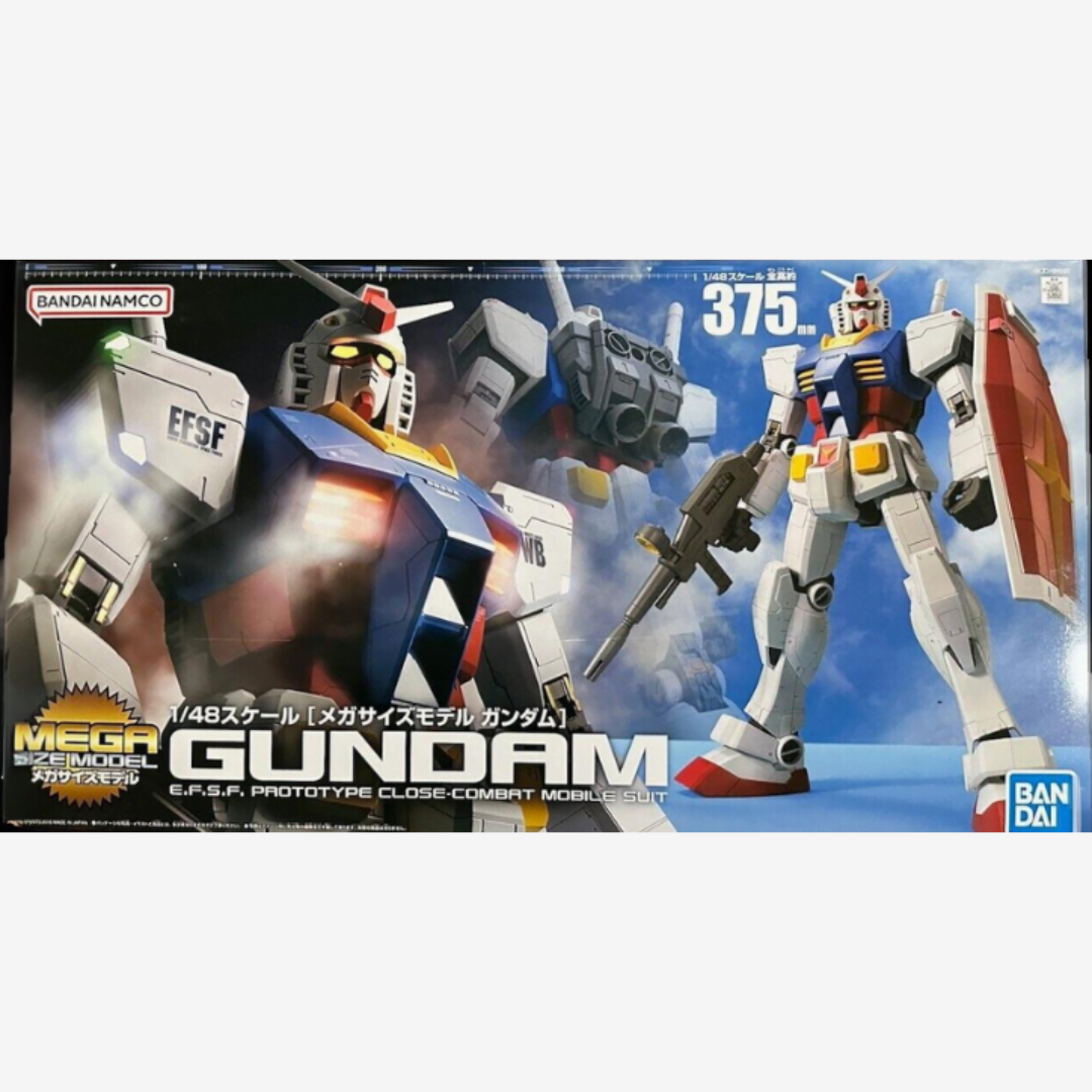 Gunpla Mega Size RX-78-2 Gundam Bandai 1/48, modello alto 375 mm da assemblare senza colla, dettagliato, perfetto per fan Mobile Suit Gundam.

