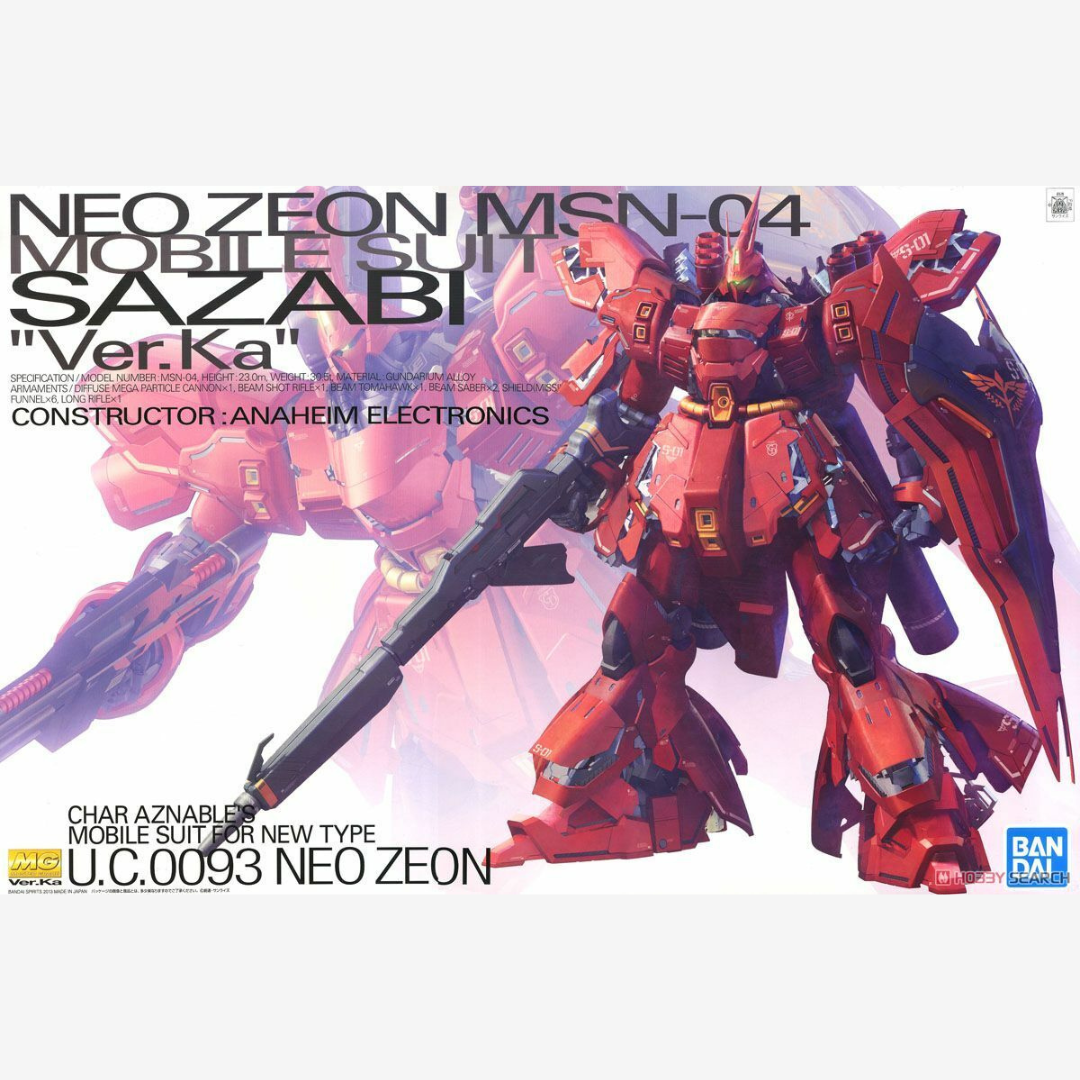 Dettaglio Gunpla RG 1/144 Sazabi Bandai – Mobile Suit Neo Zeon rosso, modello da montare senza colla, perfetto per fan di Char Aznable e collezionisti