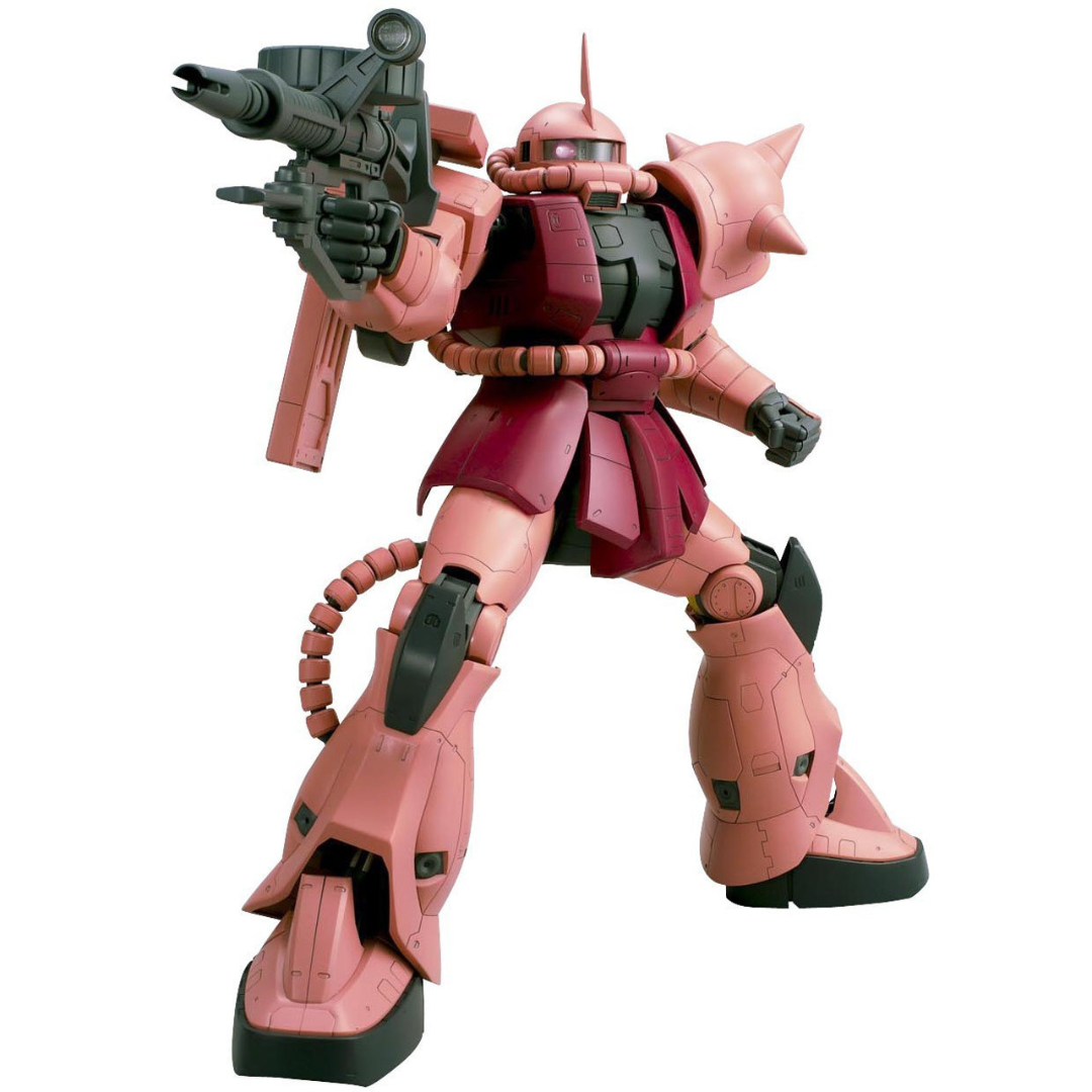 Gunpla Mega Size Zaku II Char Aznable Custom 1/48 Bandai, kit gigante da assemblare senza colla, dettagliato e ideale per fan di Mobile Suit Gundam.

