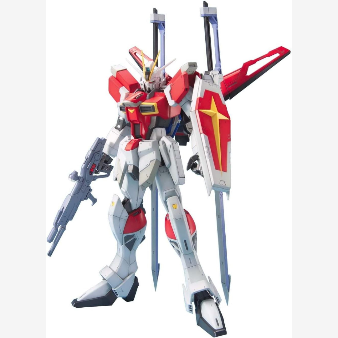 Box MG Master Grade Sword Impulse Gundam ZGMF-X56S/γ da SEED Destiny, kit Gunpla da assemblare con spada anti-nave e pose dinamiche da combattimento.