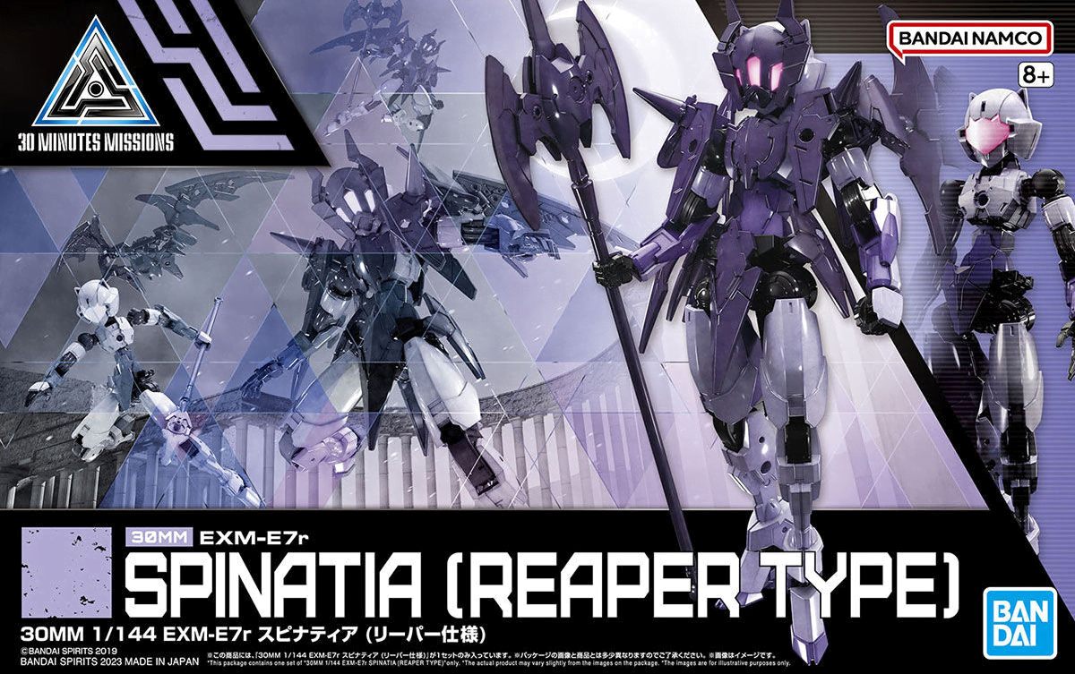 Model kit Bandai 30MM Spinatia Reaper Type scala 1/144 – Mecha femminile da 12cm con arma combinabile e supporto pipistrello.